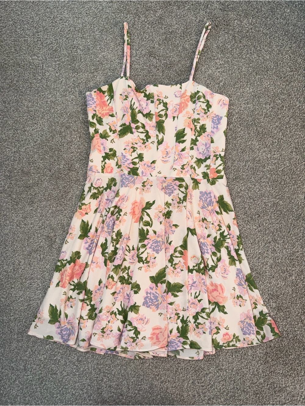 Zara Pink, Green & Lavender Floral Spaghetti-Strap Dress